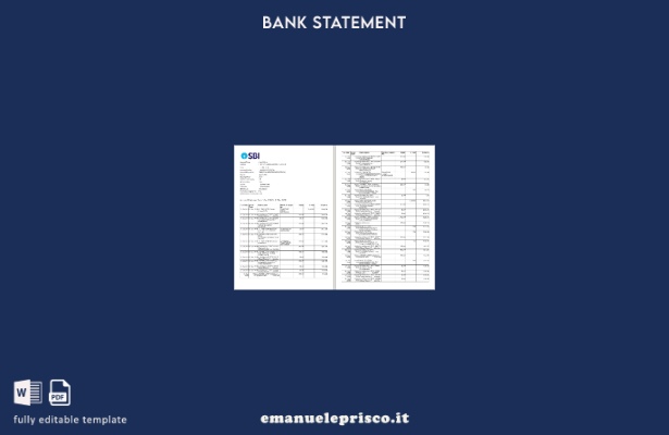 modello di pagine di parole di estratto conto bancario India SBI in stile verifi